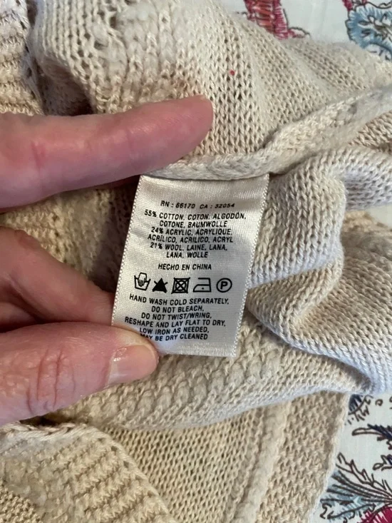 Anthropologie Yellow Bird Cream Fringe Cotton Blend Sweater Size Small - Picture 7 of 8